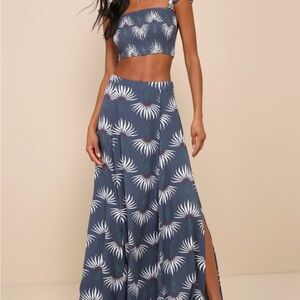 Lulus trancoso dusty blue floral maxi skirt and top
